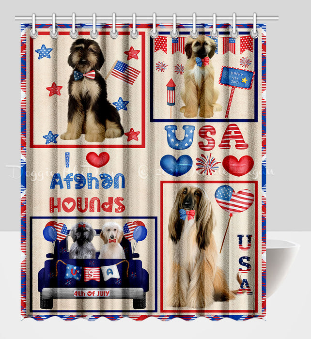 4th of July Independence Day I Love USA Afghan Hound Dogs Shower Curtain Pet Painting Bathtub Curtain Waterproof Polyester One-Side Printing Decor Bath Tub Curtain for Bathroom with Hooks