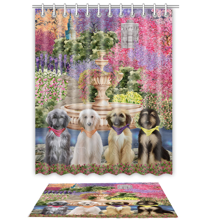 Afghan Hound Shower Curtain & Bath Mat Set, Custom, Explore a Variety of Designs, Personalized, Curtains with hooks and Rug Bathroom Decor, Halloween Gift for Dog Lovers