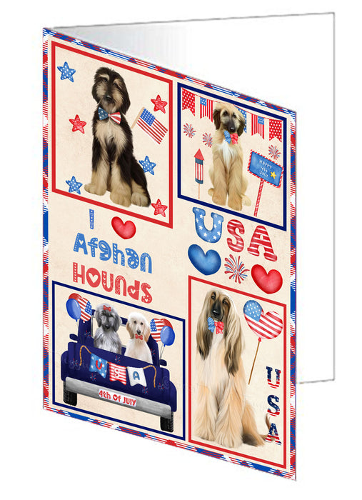 4th of July Independence Day I Love USA Afghan Hound Dogs Handmade Artwork Assorted Pets Greeting Cards and Note Cards with Envelopes for All Occasions and Holiday Seasons