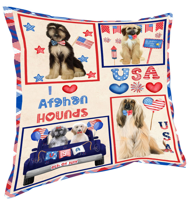 4th of July Independence Day I Love USA Afghan Hound Dogs Pillow with Top Quality High-Resolution Images - Ultra Soft Pet Pillows for Sleeping - Reversible & Comfort - Ideal Gift for Dog Lover - Cushion for Sofa Couch Bed - 100% Polyester