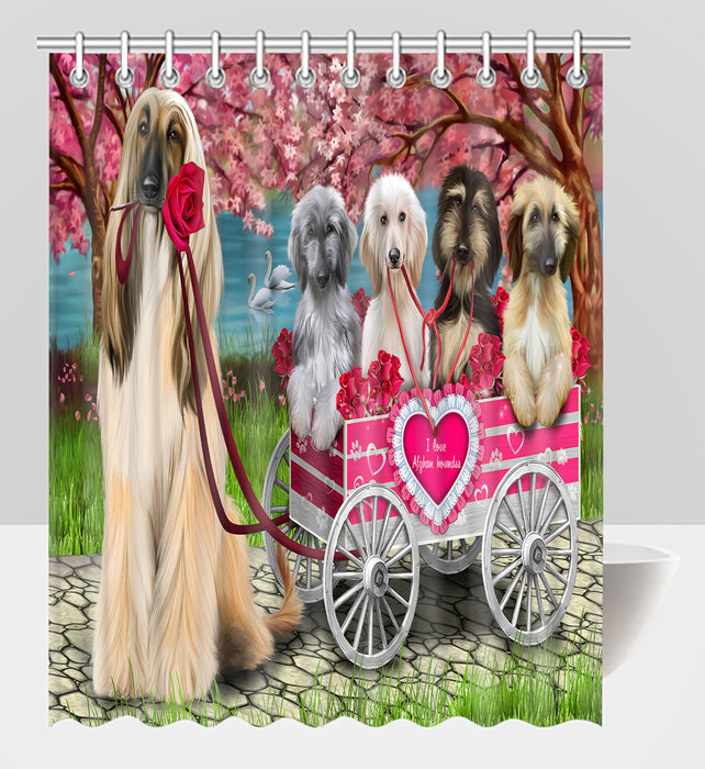 I Love Afghan Hound Dogs in a Cart Shower Curtain