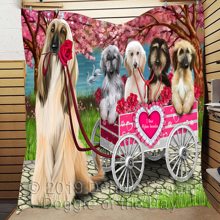 I Love Afghan Hound Dogs in a Cart Quilt