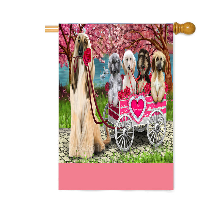 Personalized I Love Afghan Hound Dogs in a Cart Custom House Flag FLG-DOTD-A62173