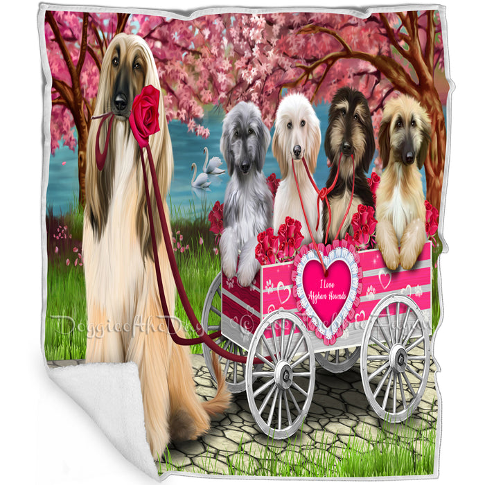 I Love Afghan Hounds Dog in a Cart Blanket BLNKT49278
