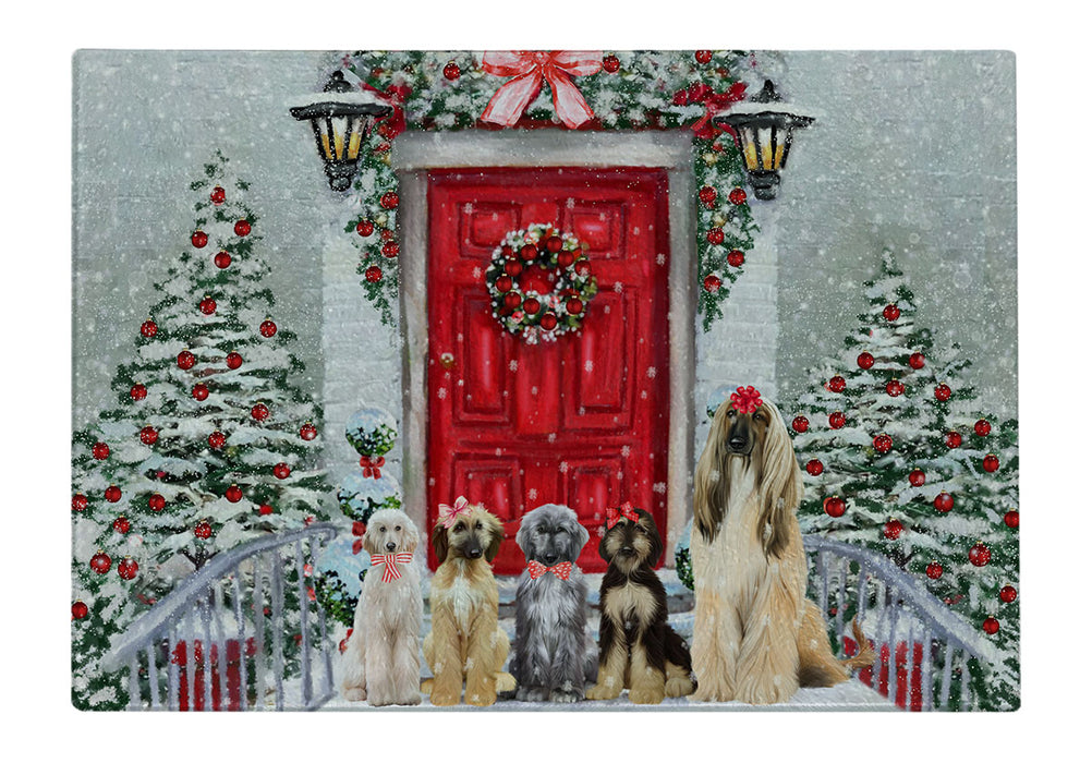 Christmas Holiday Welcome Afghan Hound Dogs Cutting Board - For Kitchen - Scratch & Stain Resistant - Designed To Stay In Place - Easy To Clean By Hand - Perfect for Chopping Meats, Vegetables