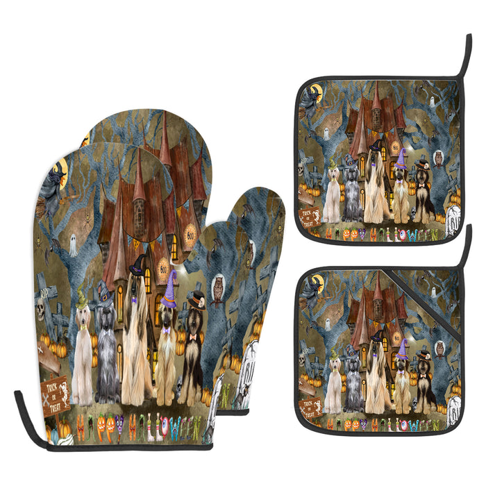 Afghan Hound Oven Mitts and Pot Holder Set: Explore a Variety of Designs, Personalized, Potholders with Kitchen Gloves for Cooking, Custom, Halloween Gifts for Dog Mom