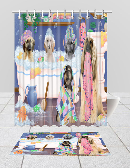 Rub A Dub Dogs In A Tub Afghan Hound Dogs Bath Mat and Shower Curtain Combo