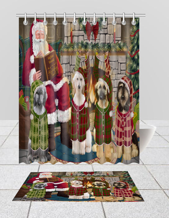 Christmas Cozy Holiday Fire Tails Afghan Hound Dogs Bath Mat and Shower Curtain Combo