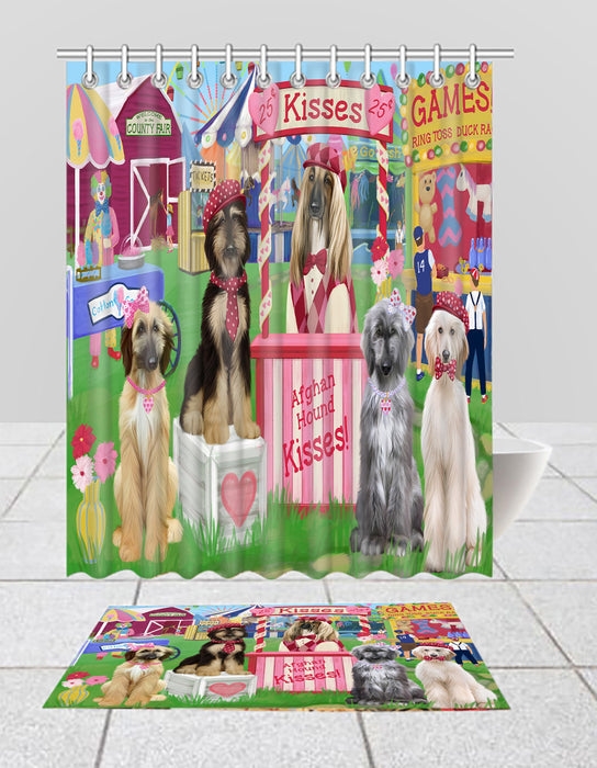 Carnival Kissing Booth Afghan Hound Dogs  Bath Mat and Shower Curtain Combo