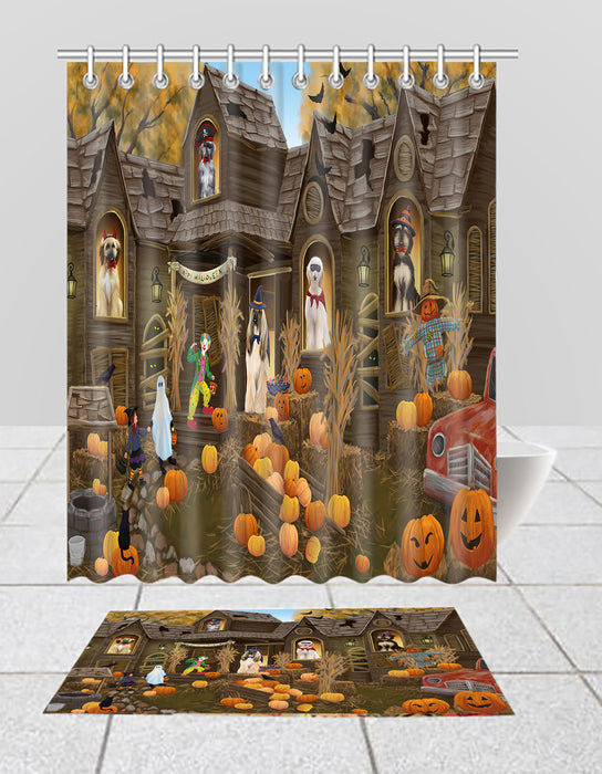 Haunted House Halloween Trick or Treat Afghan Hound Dogs  Bath Mat and Shower Curtain Combo