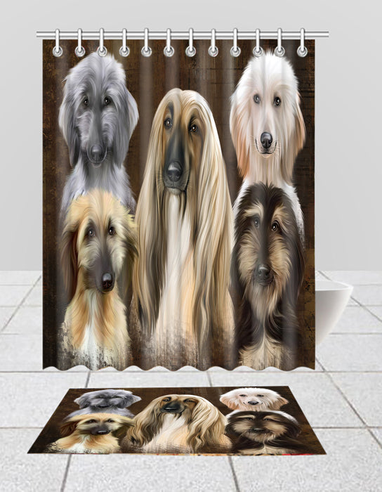 Rustic Afghan Hound Dogs  Bath Mat and Shower Curtain Combo