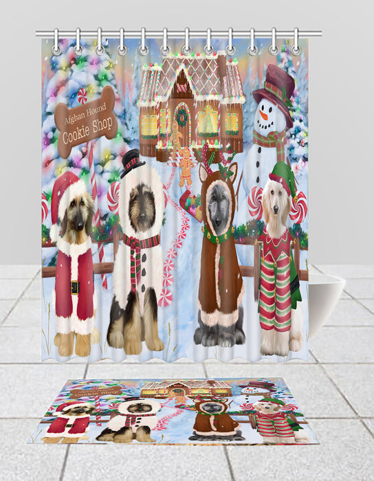 Holiday Gingerbread Cookie Afghan Hound Dogs  Bath Mat and Shower Curtain Combo
