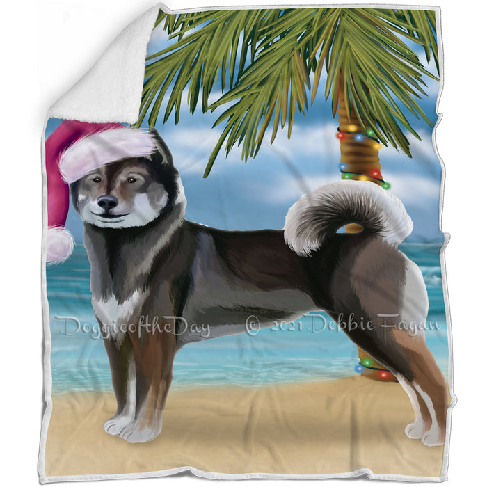 Summertime Happy Holidays Christmas Aiku Dog on Tropical Island Beach Blanket D134