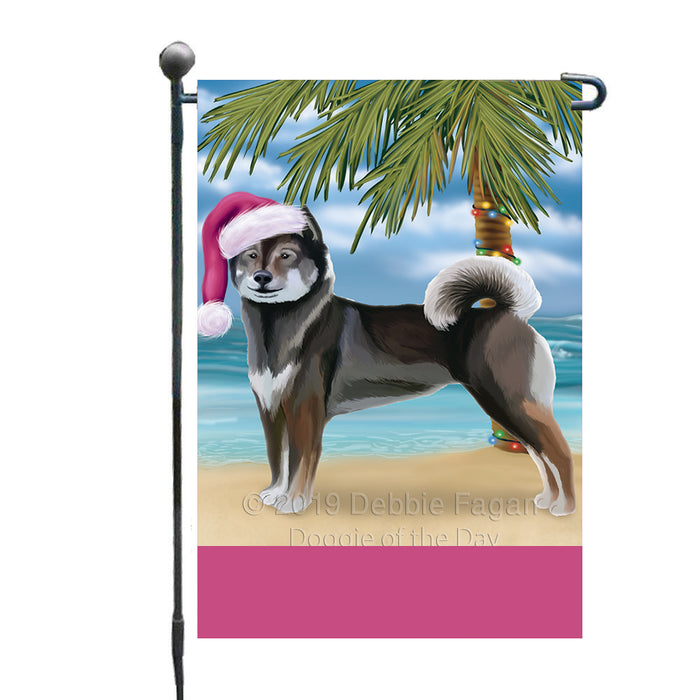 Personalized Summertime Happy Holidays Christmas Aiku Dog on Tropical Island Beach  Custom Garden Flags GFLG-DOTD-A60362