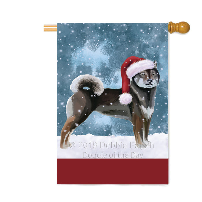Personalized Let It Snow Happy Holidays Aiku Dog Custom House Flag FLG-DOTD-A62266