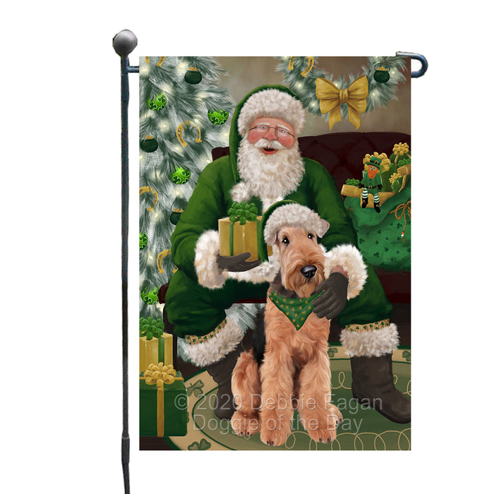 Christmas Irish Santa with Gift and Airedale Dog Garden Flag GFLG66610
