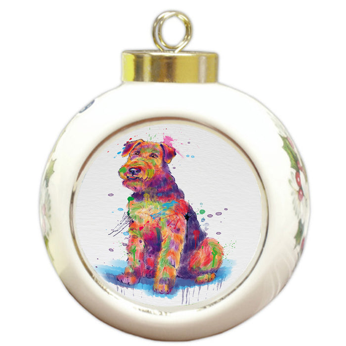 Watercolor Airdale Terrier Dog Round Ball Christmas Ornament RBPOR58193