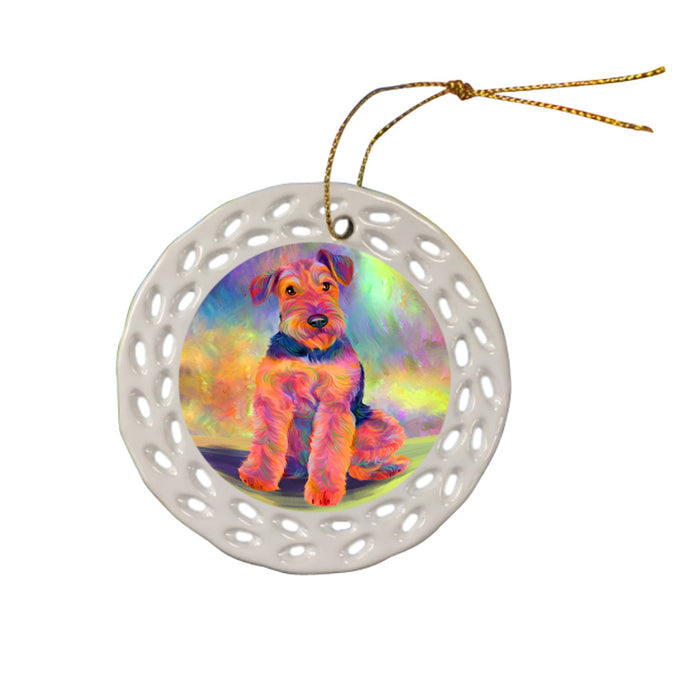 Paradise Wave Airedale Terrier Dog Ceramic Doily Ornament DPOR56410