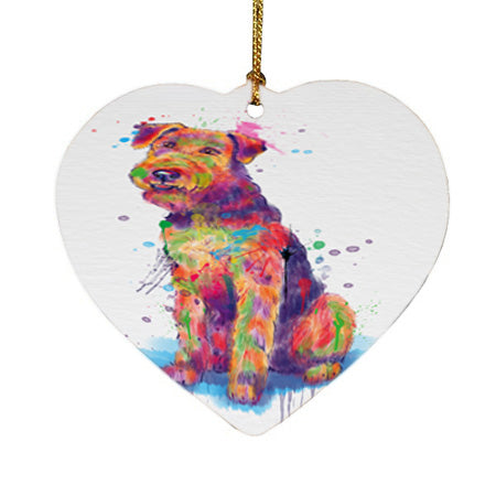Watercolor Airedale Terrier Dog Heart Christmas Ornament HPOR57361