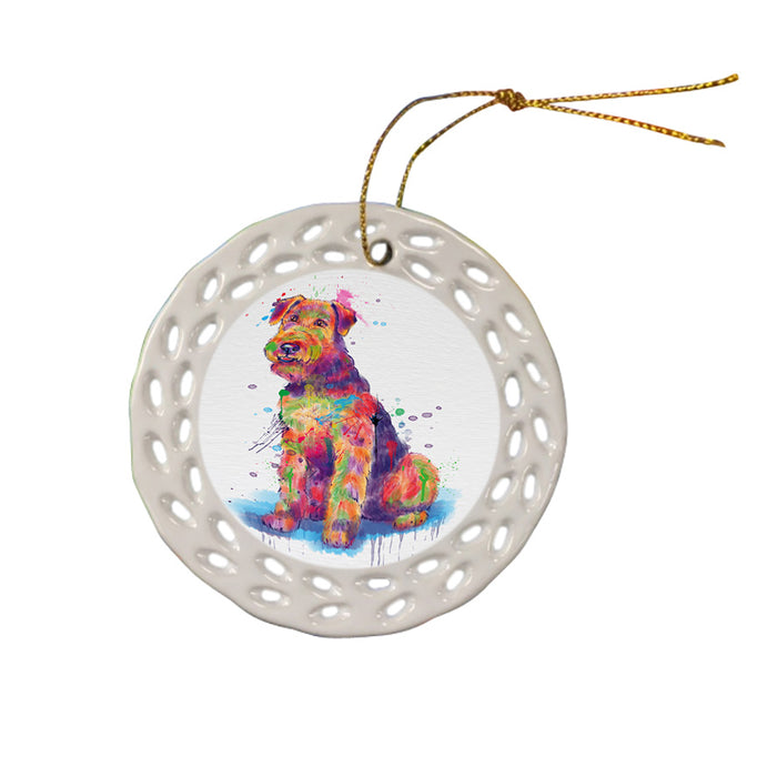 Watercolor Airedale Terrier Dog Ceramic Doily Ornament DPOR57361