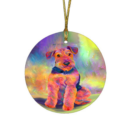 Paradise Wave Airedale Terrier Dog Round Flat Christmas Ornament RFPOR56410