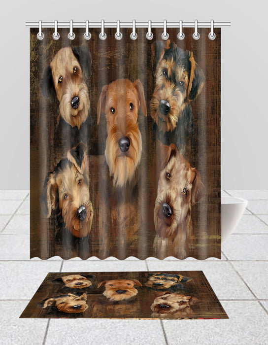 Rustic Airedale Dogs  Bath Mat and Shower Curtain Combo