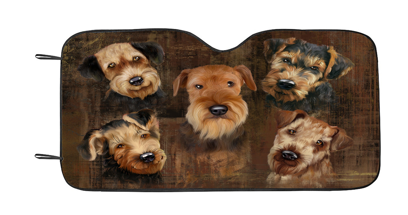 Rustic Airedale Dogs Car Sun Shade