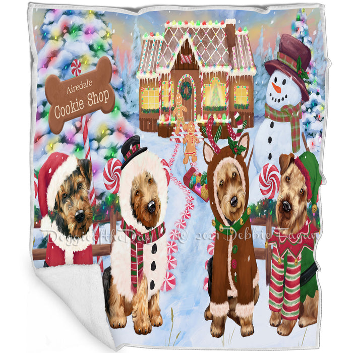 Holiday Gingerbread Cookie Shop Airedale Terriers Dog Blanket BLNKT124239