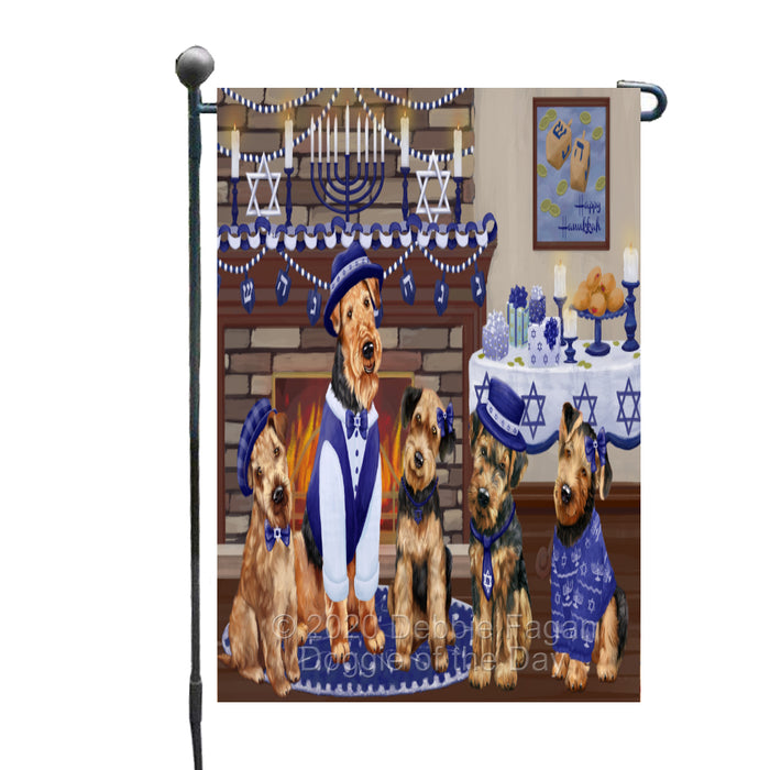 Happy Hanukkah Family Airedale Dogs Garden Flag GFLG65944