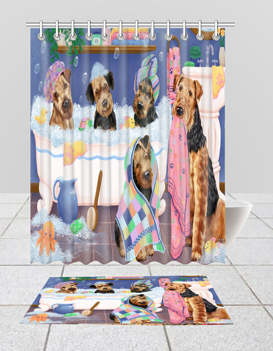 Rub A Dub Dogs In A Tub Airedale Dogs Bath Mat and Shower Curtain Combo