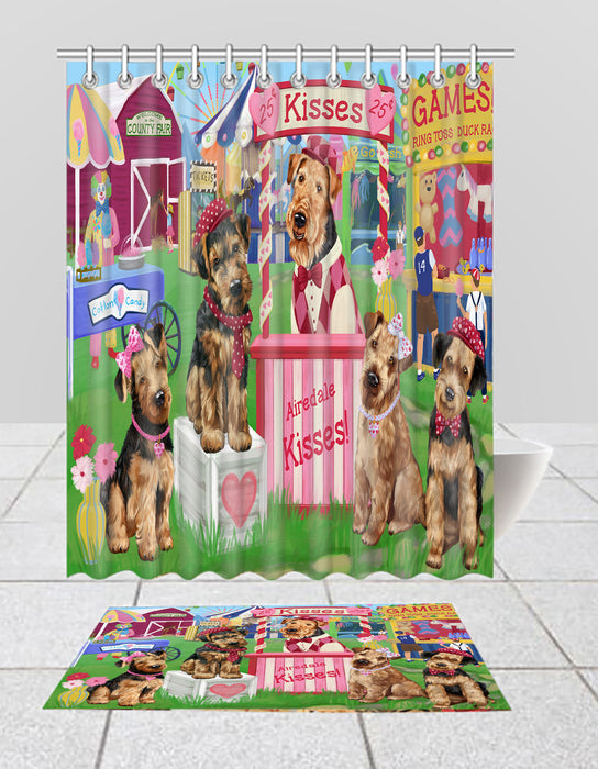 Carnival Kissing Booth Airedale Dogs  Bath Mat and Shower Curtain Combo