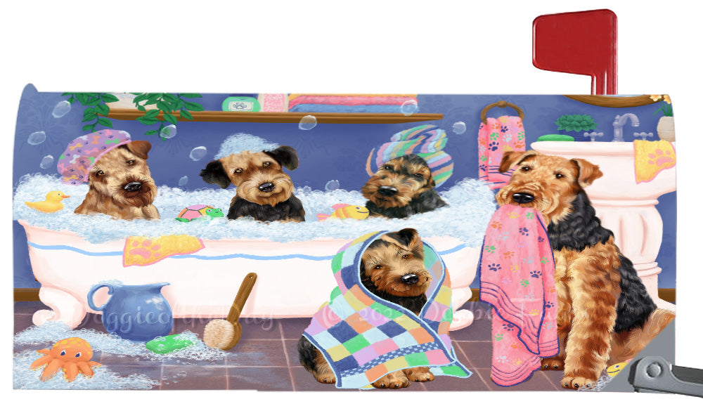 Rub A Dub Dogs In A Tub Airedale Dog Magnetic Mailbox Cover Both Sides Pet Theme Printed Decorative Letter Box Wrap Case Postbox Thick Magnetic Vinyl Material