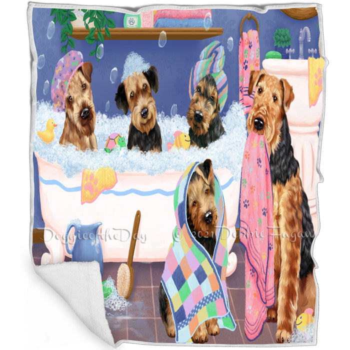Rub A Dub Dogs In A Tub Airedale Terriers Dog Blanket BLNKT130161