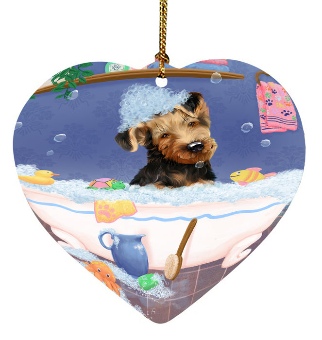 Rub A Dub Dog In A Tub Airedale Dog Heart Christmas Ornament HPORA58523