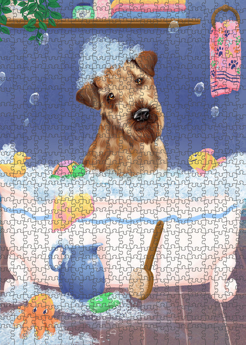 Rub A Dub Dog In A Tub Airedale Dog Portrait Jigsaw Puzzle for Adults Animal Interlocking Puzzle Game Unique Gift for Dog Lover's with Metal Tin Box PZL194