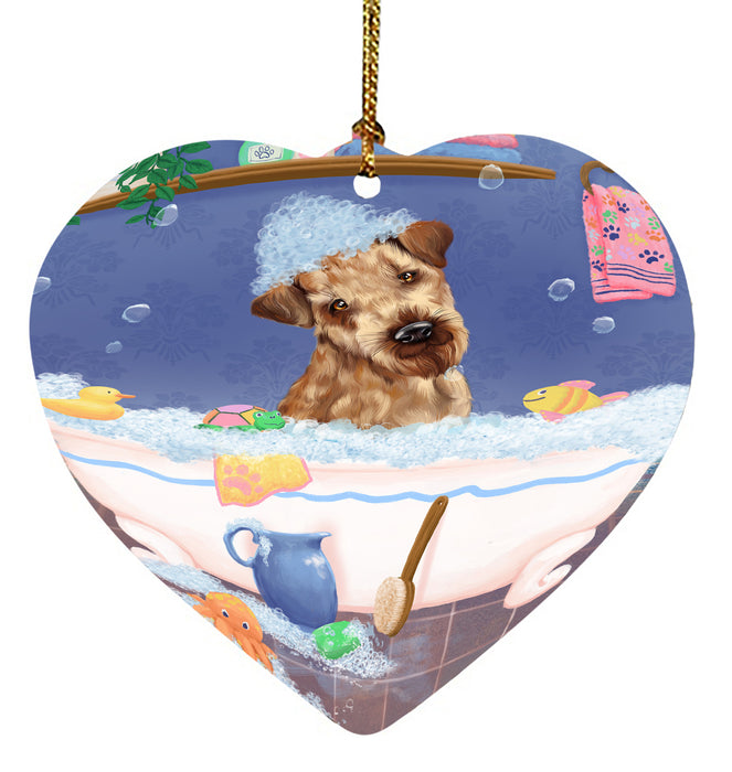 Rub A Dub Dog In A Tub Airedale Dog Heart Christmas Ornament HPORA58522