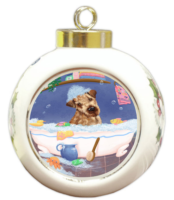 Rub A Dub Dog In A Tub Airedale Dog Round Ball Christmas Ornament RBPOR58506