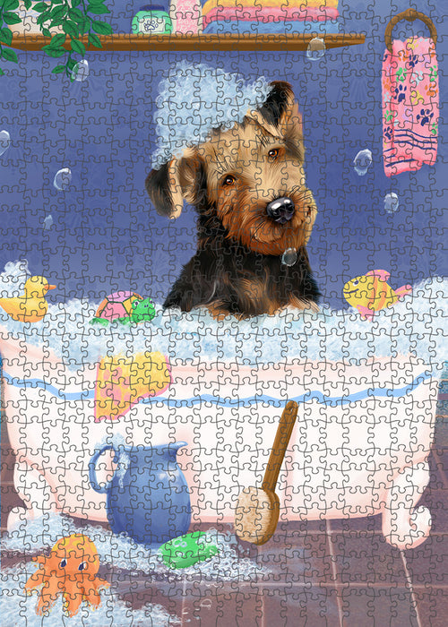 Rub A Dub Dog In A Tub Airedale Dog Portrait Jigsaw Puzzle for Adults Animal Interlocking Puzzle Game Unique Gift for Dog Lover's with Metal Tin Box PZL195