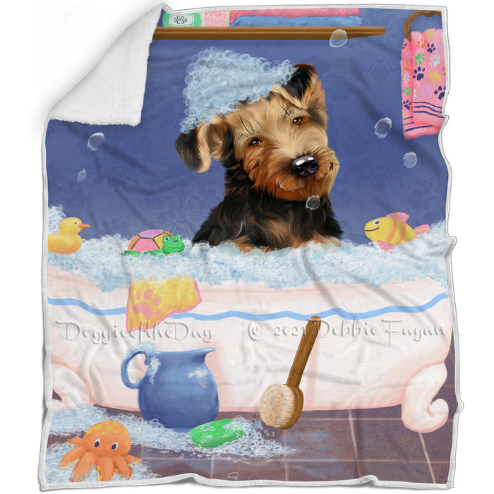 Rub A Dub Dog In A Tub Airedale Dog Blanket BLNKT142976