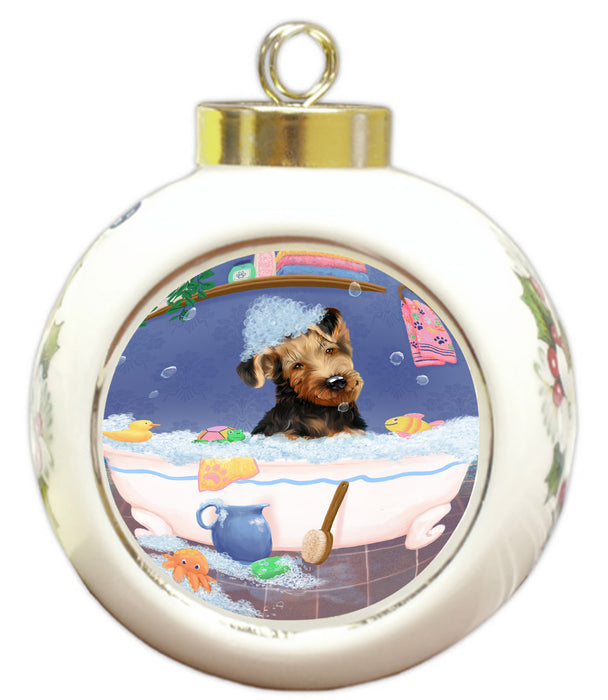 Rub A Dub Dog In A Tub Airedale Dog Round Ball Christmas Ornament RBPOR58507