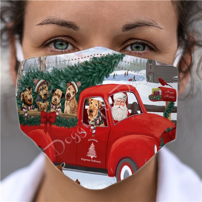 Christmas Santa Express Delivery Red Truck Airedale Dogs Face Mask FM48397