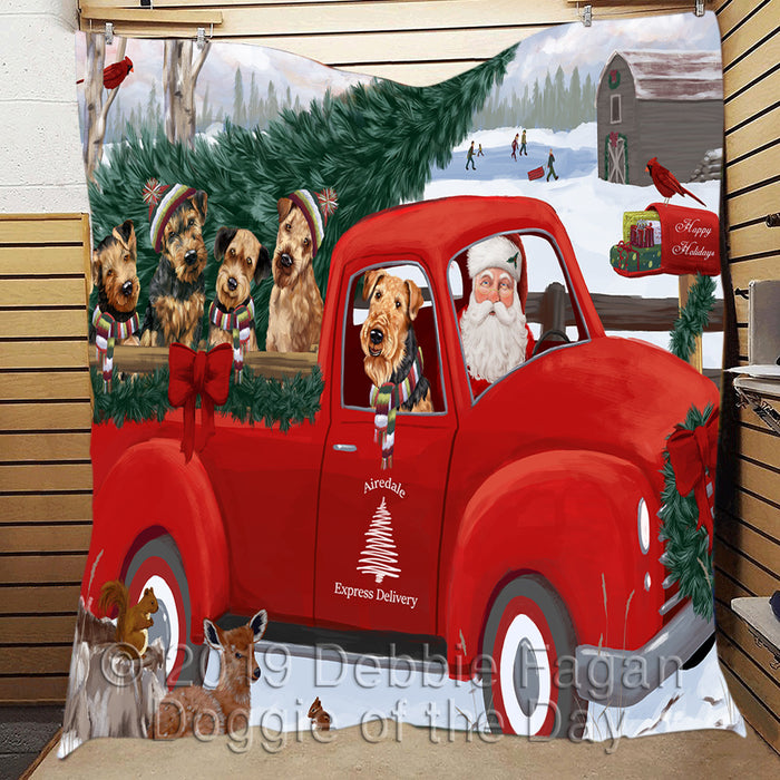 Christmas Santa Express Delivery Red Truck Airedale Dogs Quilt