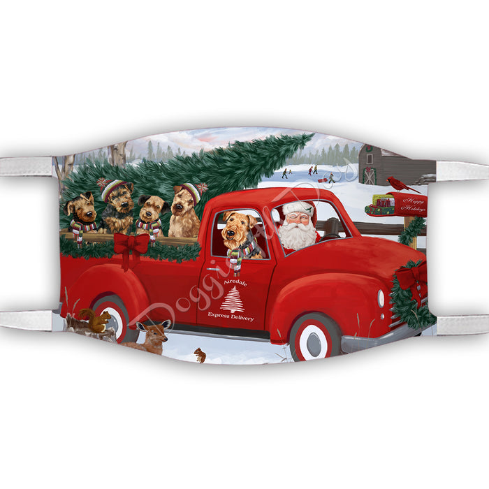 Christmas Santa Express Delivery Red Truck Airedale Dogs Face Mask FM48397