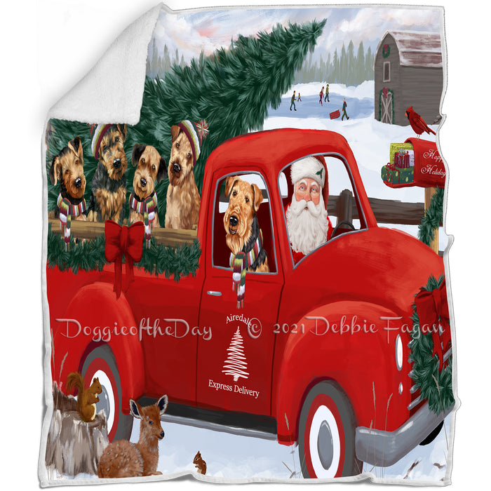 Christmas Santa Express Delivery Red Truck Airedale Terriers Dog Family Blanket BLNKT112332