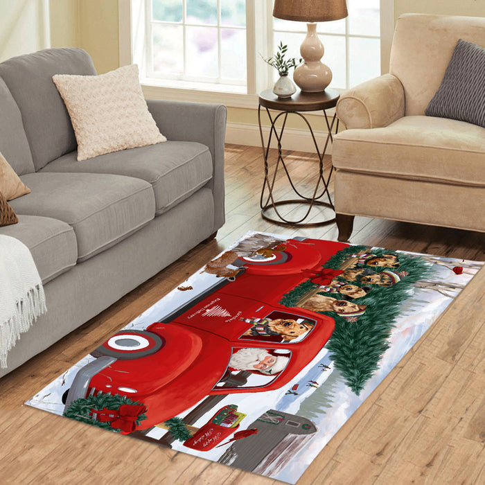 Christmas Santa Express Delivery Red Truck Airedale Dogs Area Rug