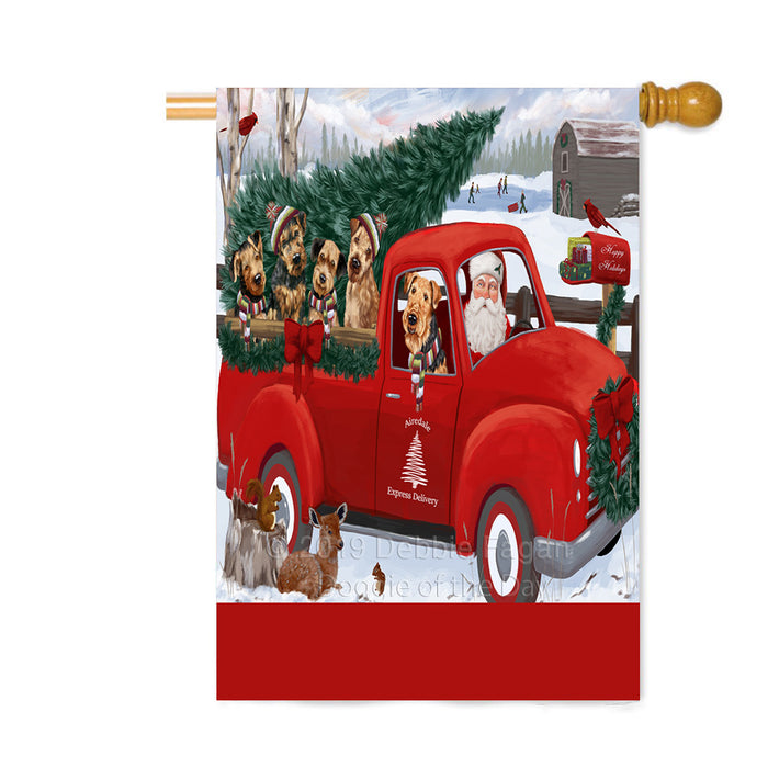 Personalized Christmas Santa Red Truck Express Delivery Airedale Dogs Custom House Flag FLG-DOTD-A57668