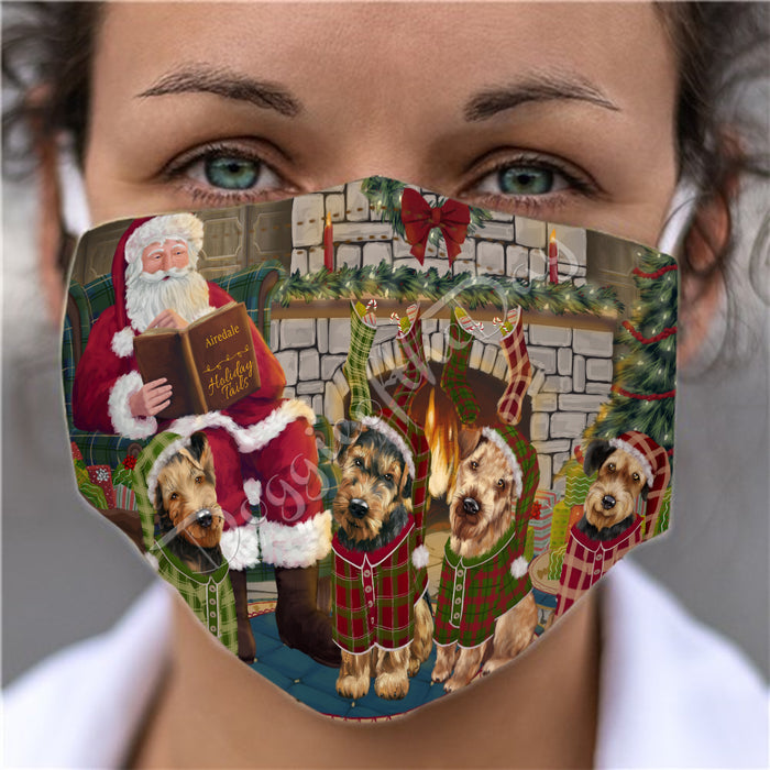 Christmas Cozy Holiday Fire Tails Airedale Dogs Face Mask FM48591