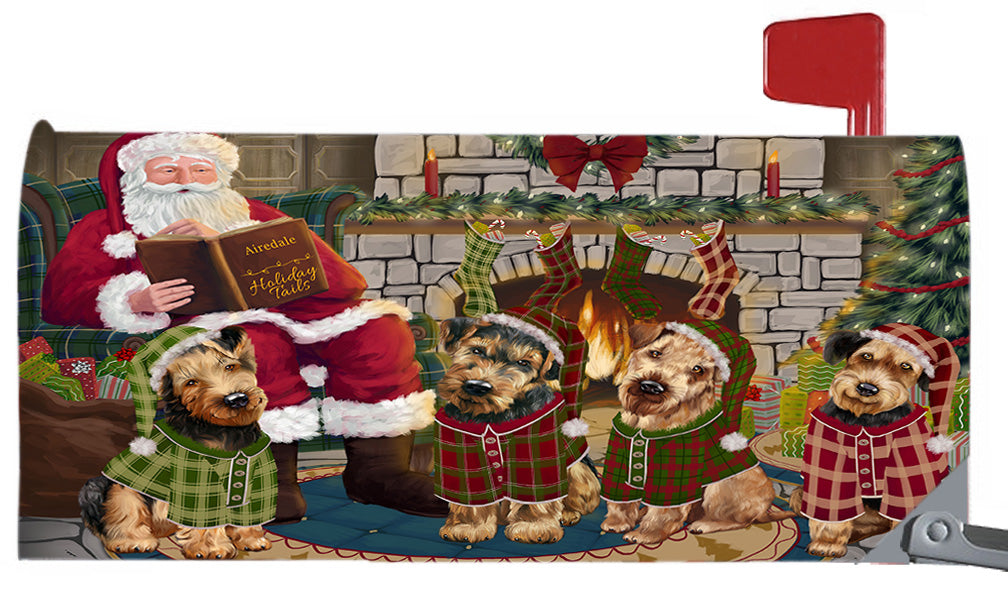 Christmas Cozy Holiday Fire Tails Airedale Dogs 6.5 x 19 Inches Magnetic Mailbox Cover Post Box Cover Wraps Garden Yard Décor MBC48863