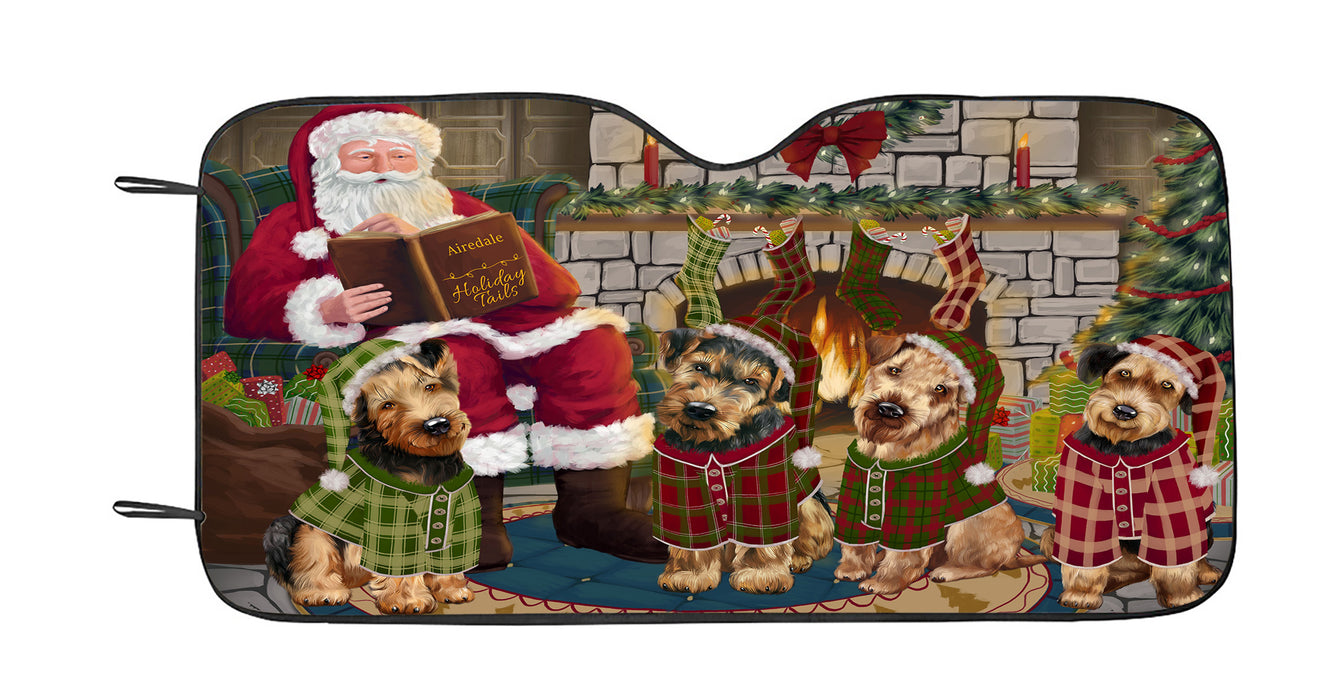 Christmas Cozy Holiday Fire Tails Airedale Dogs Car Sun Shade