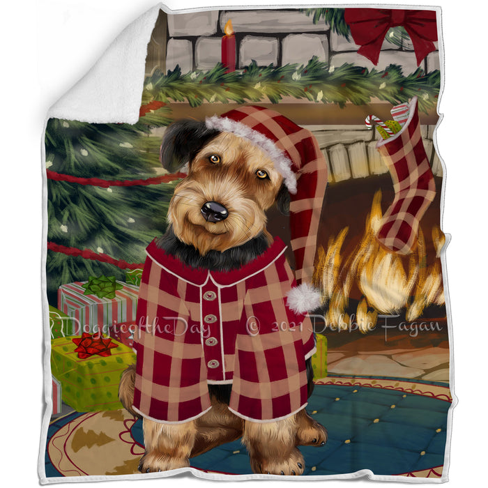 The Stocking was Hung Airedale Terrier Dog Blanket BLNKT115770